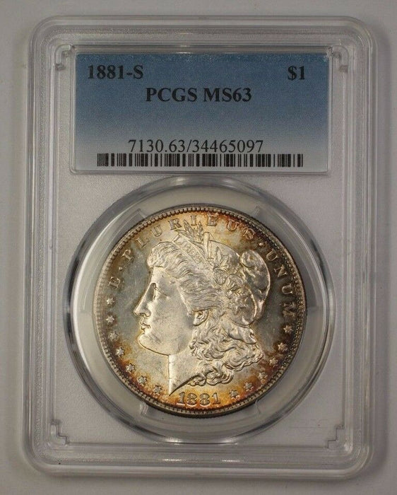 1881-S US Morgan Silver Dollar $1 Coin PCGS MS-63 Beautifully Toned (17a)