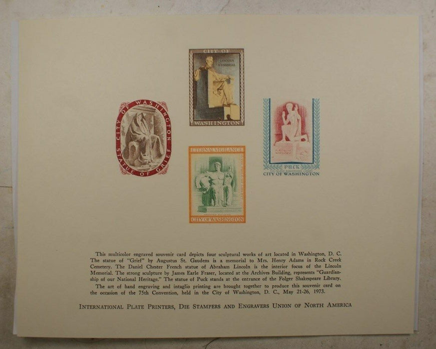 F 1973B Four Statues of Washington DC with seven lines of text