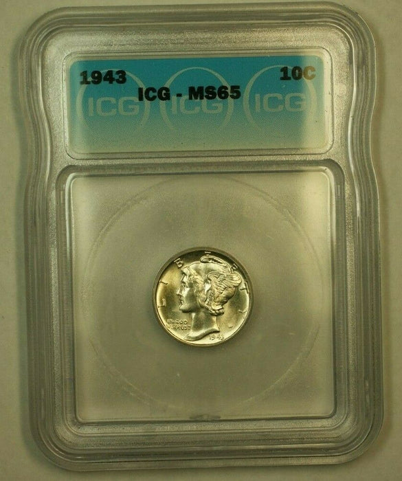 1943 Silver Mercury Dime 10c Coin ICG MS-65 (2G)