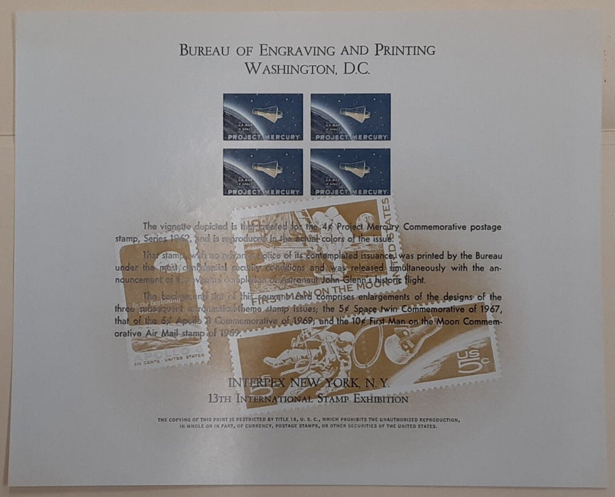 BEP Souvenir Card 13th Interpex Show 1971 - 4 Project Mercury Stamps (B 9)