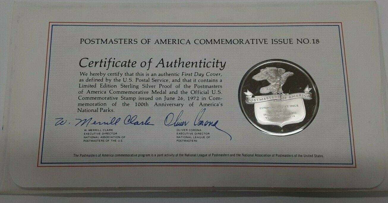 1972 Postmasters Of America Commemorative Silver Medal  Mt. McKinley N.P.