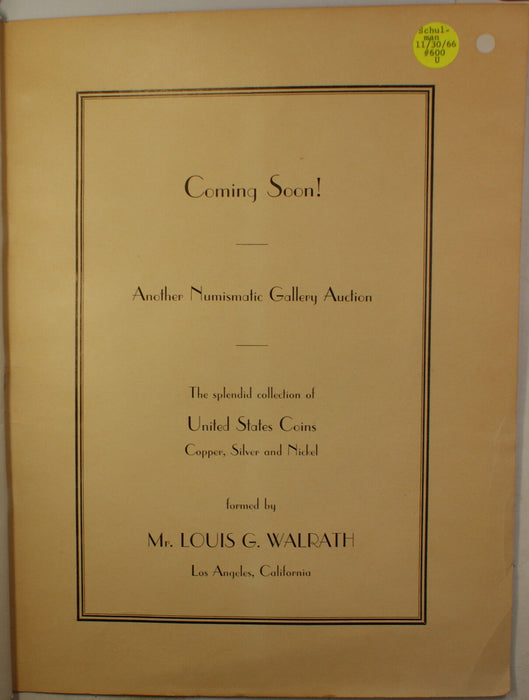 1948 Numismatic Gallery US Gold Coins & Territorial Gold Public Auction Catalog