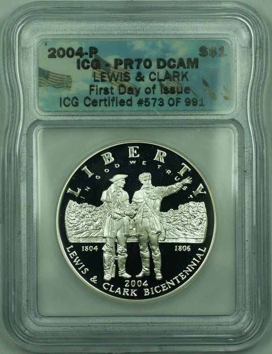 2004-P Lewis & Clark S$1 Silver Dollar ICG Proof PR-70 DCAM First Day of Issue