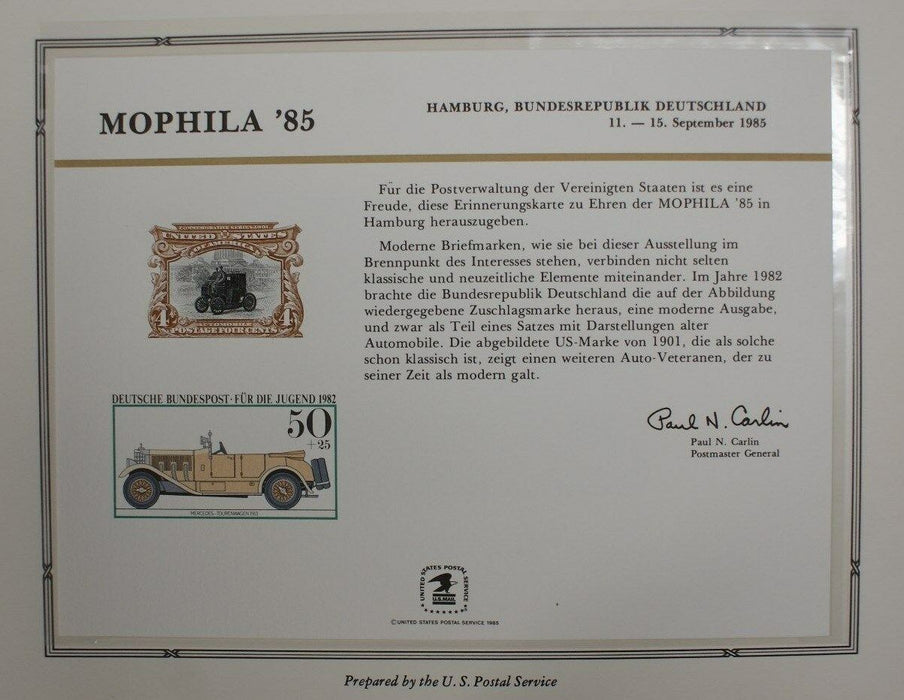 souvenir card PS 59 Mophila 1985 1901 4¢ Pan American stamp