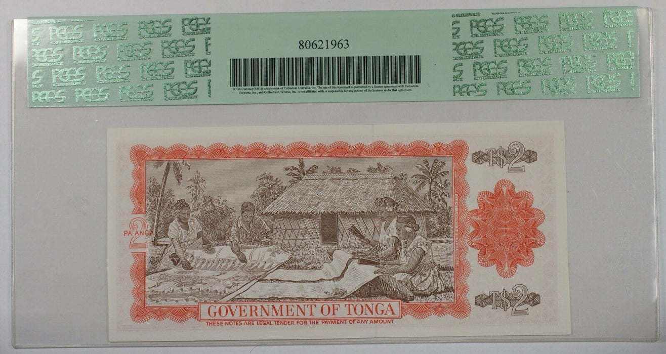 1981-89 Government of Tonga 2 Pa'anga Note SCWPM# 20c PCGS 65 PPQ Gem New