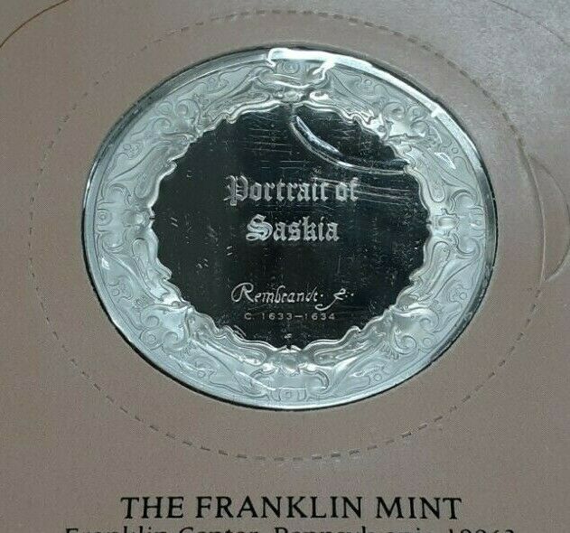 Franklin Mint Genius/Rembrandt PR .925 Silver Medal-Portrait of Saskia in Card