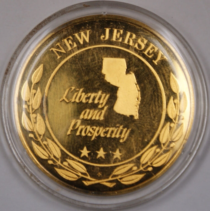 Gold Plated Sterling Silver Proof Medal New Jersey Liberty and Prosperity