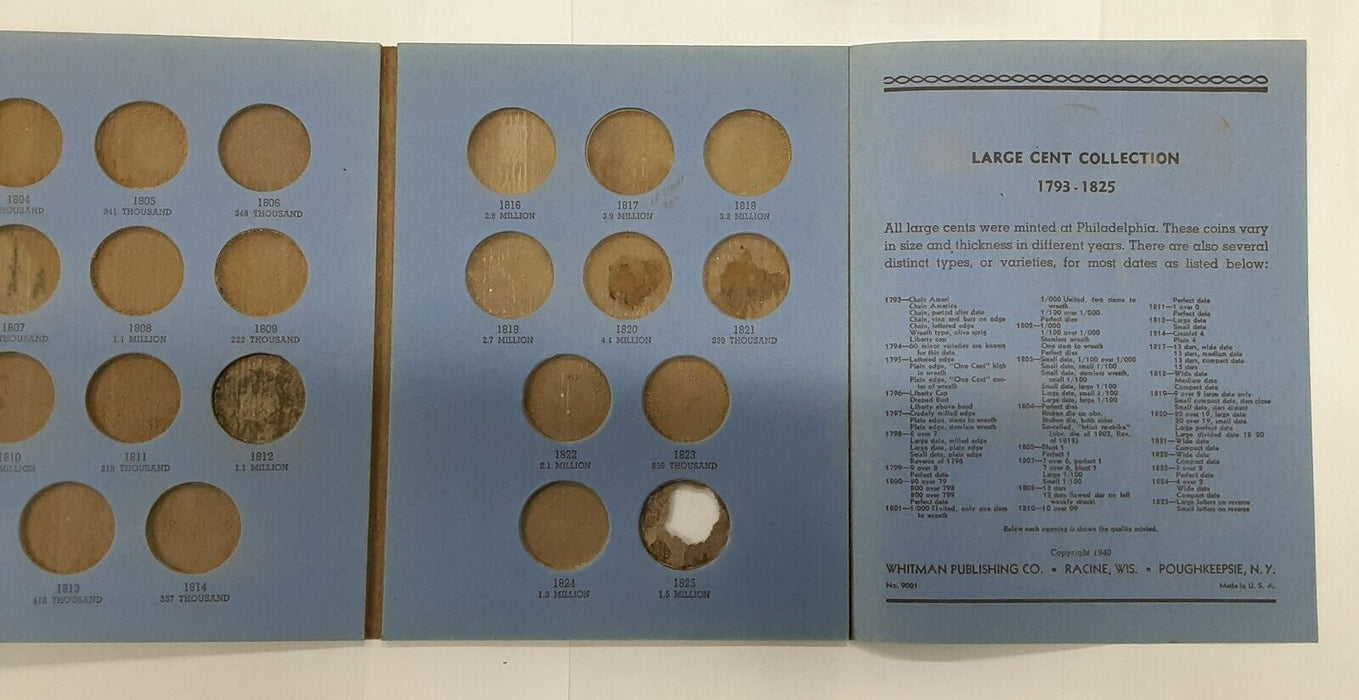 Whitman Empty Large Cent Folder For Dates 1793-1825 #9001 - Damaged