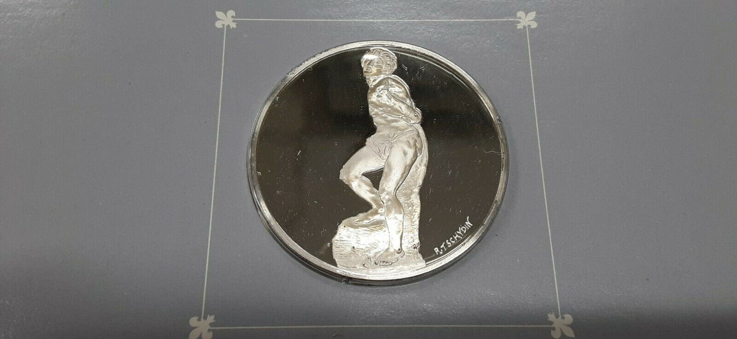 Franklin Mint Treasures of The Louvre .925 Silver Medal- Rebellious Slave