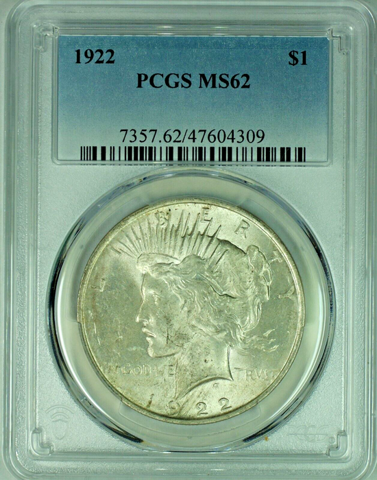 1922 Peace Silver Dollar $1 Coin PCGS MS 62 (48)