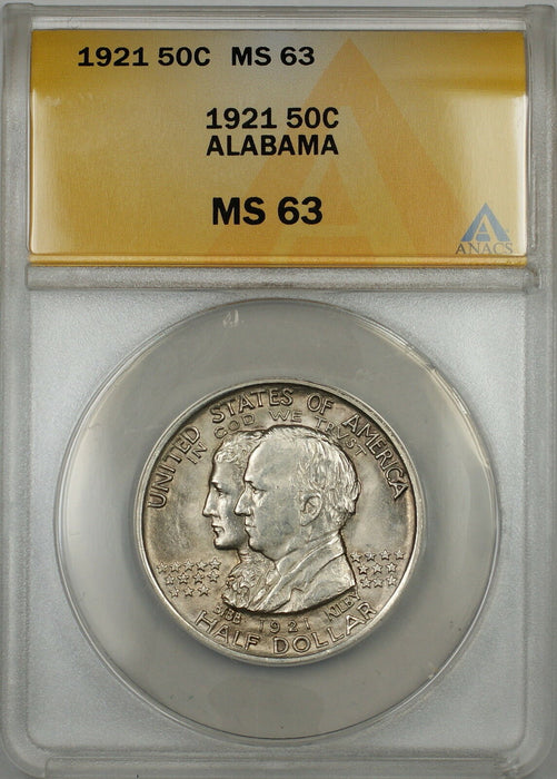 1921 Alabama Commemorative Silver Half Dollar 50c Coin ANACS MS-63