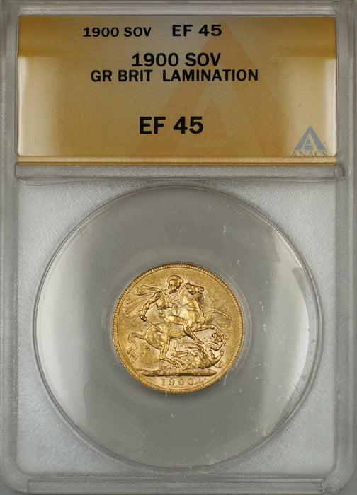 1900 Lamination Great Britain Sovereign Gold Coin ANACS EF-45 SB