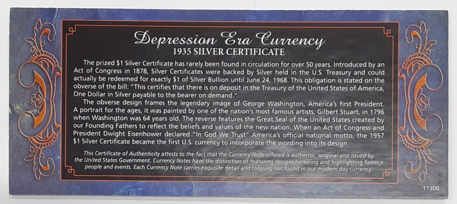 1935-G $1 SC No Motto Depression Era Note  Fr. 1616 Very Fine in Info Card