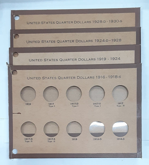 Empty Vintage Nat'l Coin Pages/W Raymond-Standing Quarters Complete No.370A-D