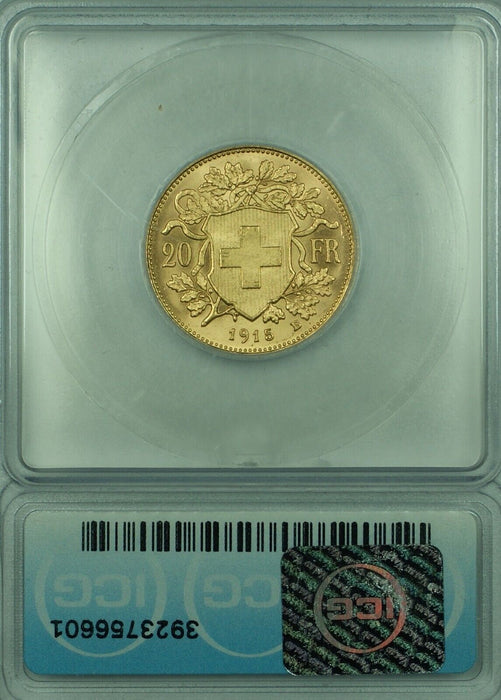 1915-B Switzerland 20 Francs Gold Coin ICG MS 64
