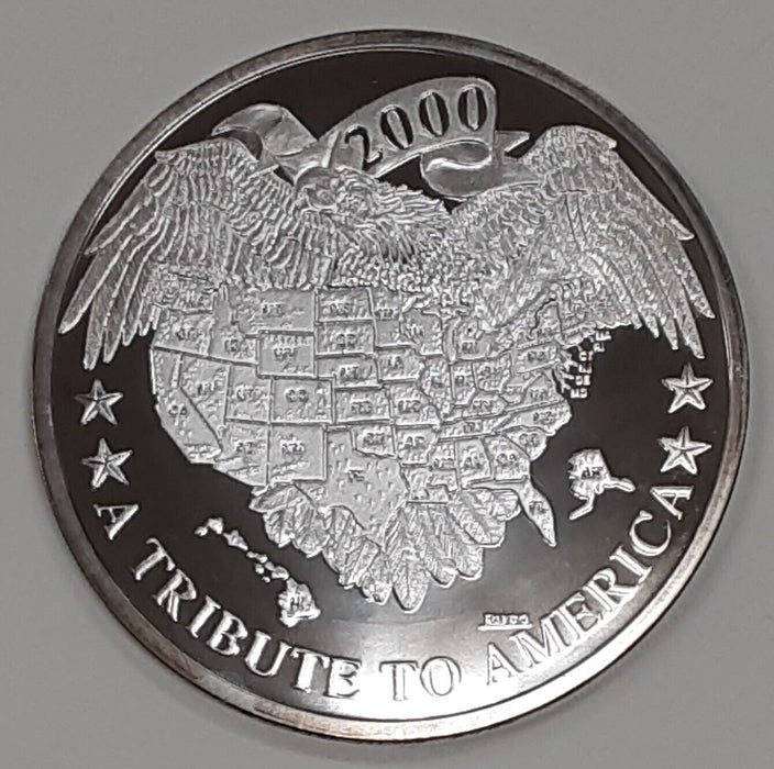 2000 6 Troy OZ .999 Fine Silver Round--Tribute To America  W/Capsule & Case