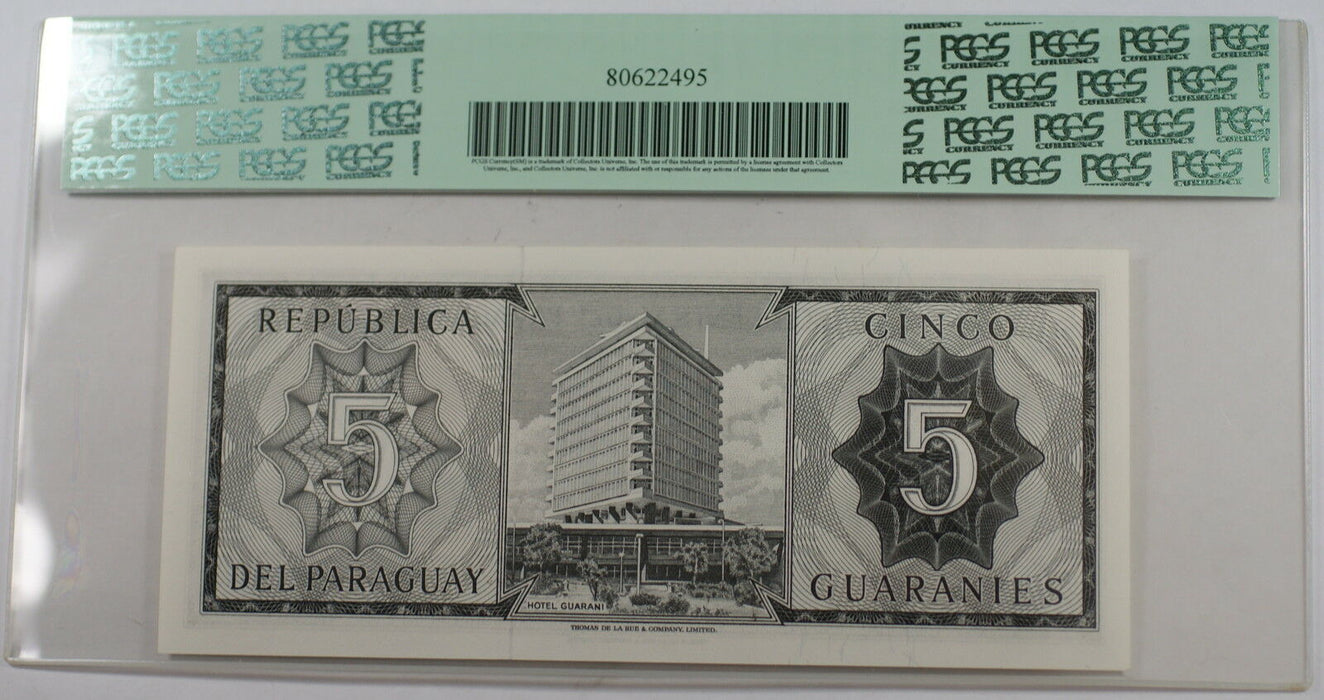 L.1952 (1963) Paraguay 5 Guaranies Note SCWPM# 195a PCGS 66 PPQ Gem New