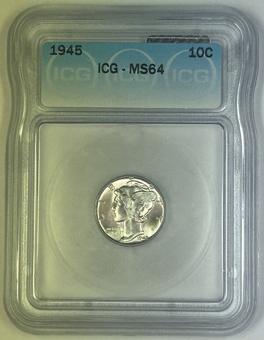 1945 Mercury Silver Dime 10c Coin ICG MS 64 (54) F