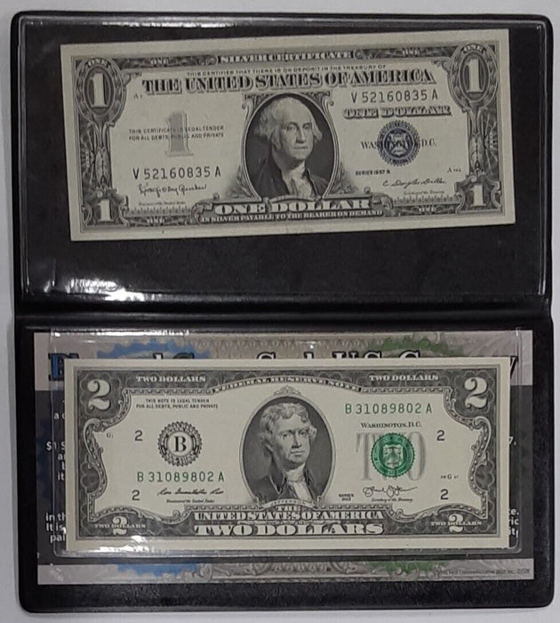 CU Set of Blue Seal & Green Seal US Currency in FCM Info Folder