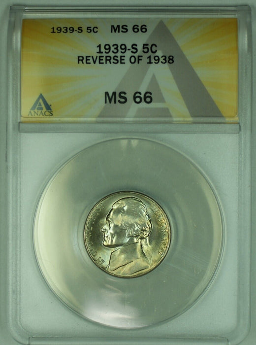 1939-S REV OF 38 Jefferson Nickel 5C ANACS MS 66 (51) A