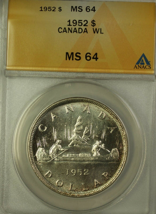 1952 Canada Silver $1 Coin WL King George VI ANACS MS-64