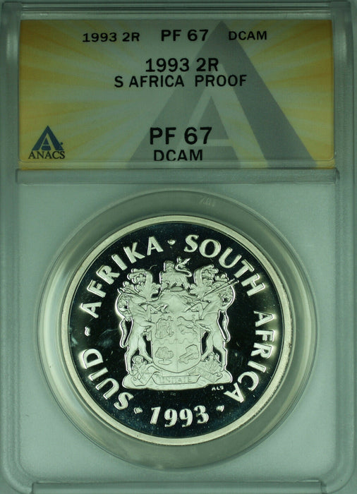 1993 South Africa 2 Rand "Peace" Silver Proof Coin ANACS PF-67 DCAM (WB1)