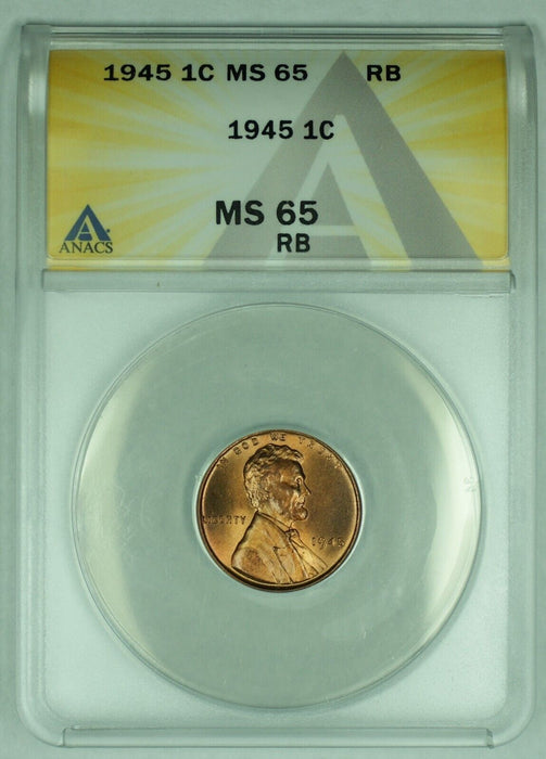 1945 Lincoln Wheat Cent 1C Coin ANACS MS 65 RB (1)