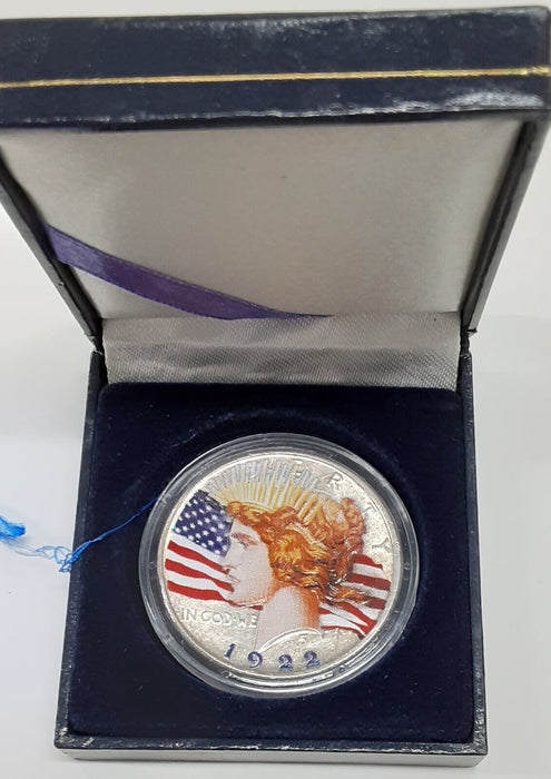 1922-D American Peace Silver Dollar Beautifully Colorized Coin in Case