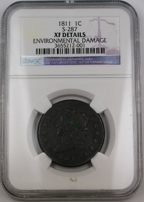 1811 Classic Head Large Cent, NGC XF Details S-287, Environmental Damage DGH