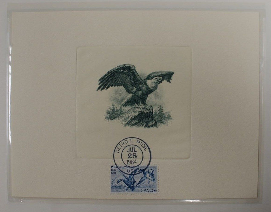 BEP souvenir card B 72 ANA 1984 Proof Eagle on Vignette Green Show cancelled