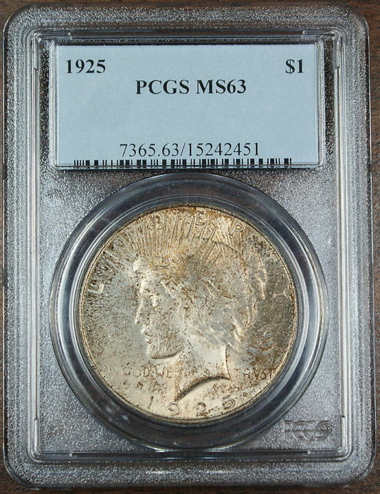 1925 Peace Silver Dollar Coin, PCGS MS-63, Toned!