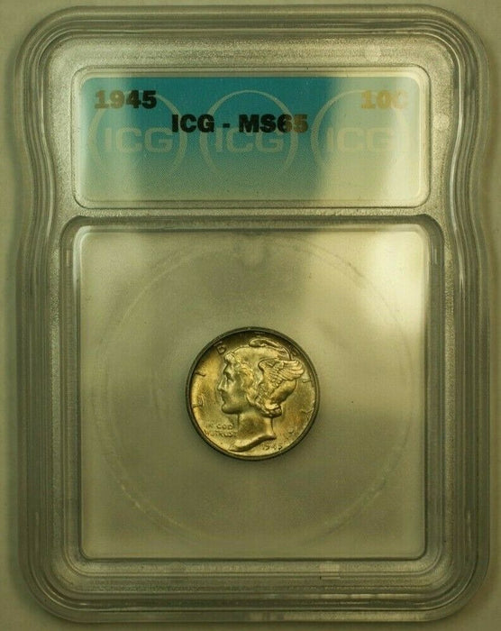 1945 Silver Mercury Dime 10c Coin ICG MS-65 DD