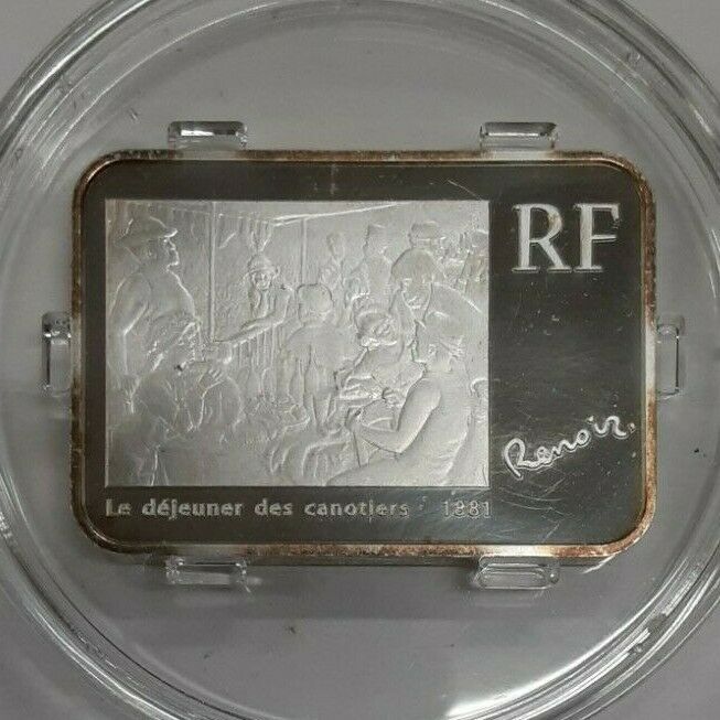 2009 Silver 5 Euros Rectangular Coin Renoir Colorized Gem BU in Capsule