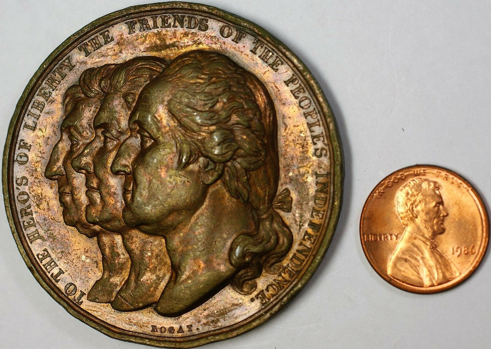 1834 Heores of Liberty America Bronze High Relief Medal Bogat Sculptor