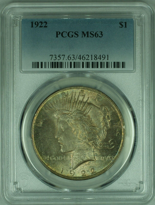 1922 Peace Silver Dollar S$1  PCGS MS-63 W/Toning  (25)
