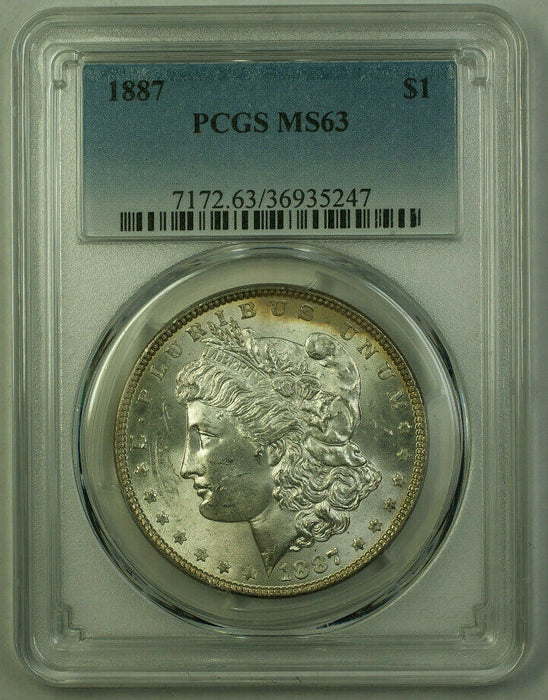 1887 Morgan Silver Dollar $1 Coin PCGS MS-63 Lightly Toned Reverse (20) (V)