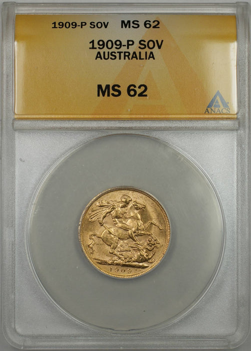 1909-P Australia Sovereign Gold Coin ANACS MS-62 (E AMT)