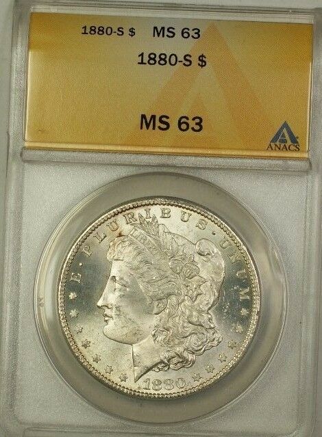 1880-S Morgan Silver Dollar $1 Coin ANACS MS-63 (1e)