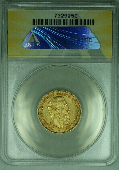 1888-A Germany-Prussia 20M Mark Gold Coin ANACS AU-58