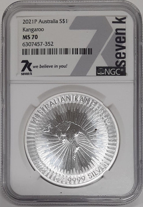 2021-P Australia Silver 1 Oz Kangaroo Proof $1 Coin Perfect NGC MS-70  7K Label