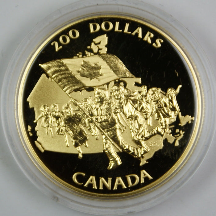 1990 Canada $200 Dollar Proof Gold Coin Canadian Flag 25th Anniv In Box w/ COA