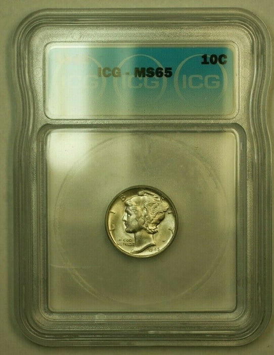 1945 Silver Mercury Dime 10c Coin ICG MS-65 V