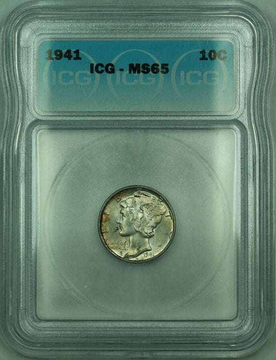1941 Mercury Silver Dime 10c Coin ICG MS-65 Toned (K)