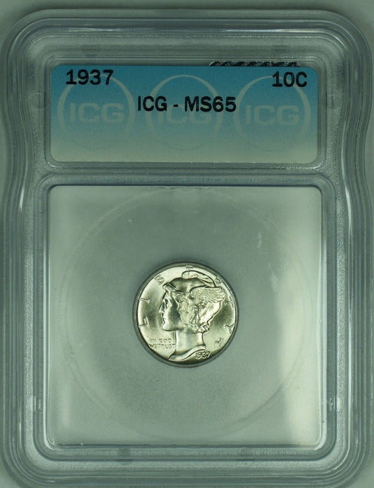 1937 Mercury Silver Dime 10c Coin ICG MS-65 (Looks FSB) (53E)