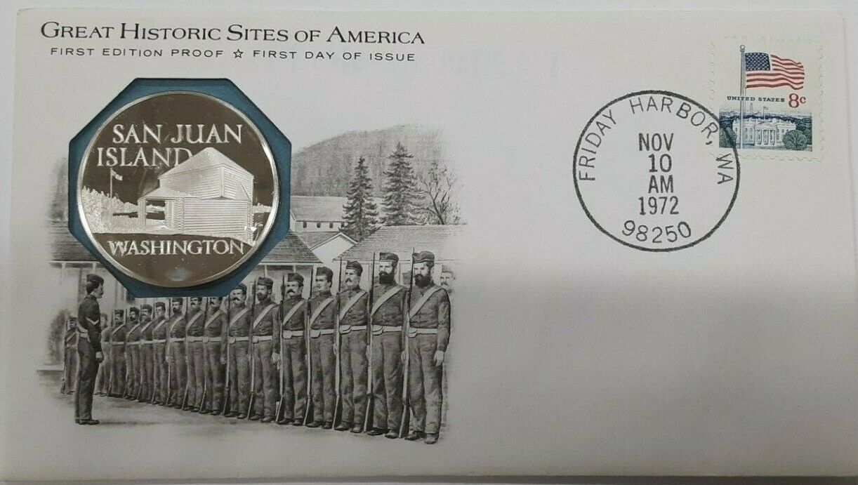 1972 San Juan Isl., Wash. Great Historic Sites Medal Proof Silver 1st Day Cover