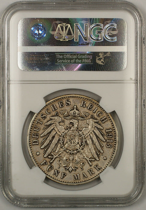 1913G Germany Baden 5M Marks Silver Coin NGC XF-40