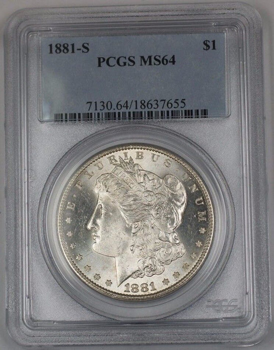 1881-S US Morgan Silver Dollar $1 Coin PCGS MS-64 (Better) BR1 I