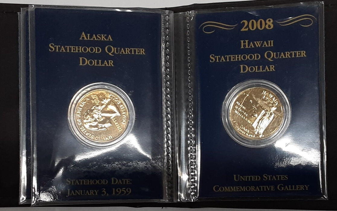 2008 State Quarters 5 Coin Set 50 States Program-UNC/Gold Plated in Binder