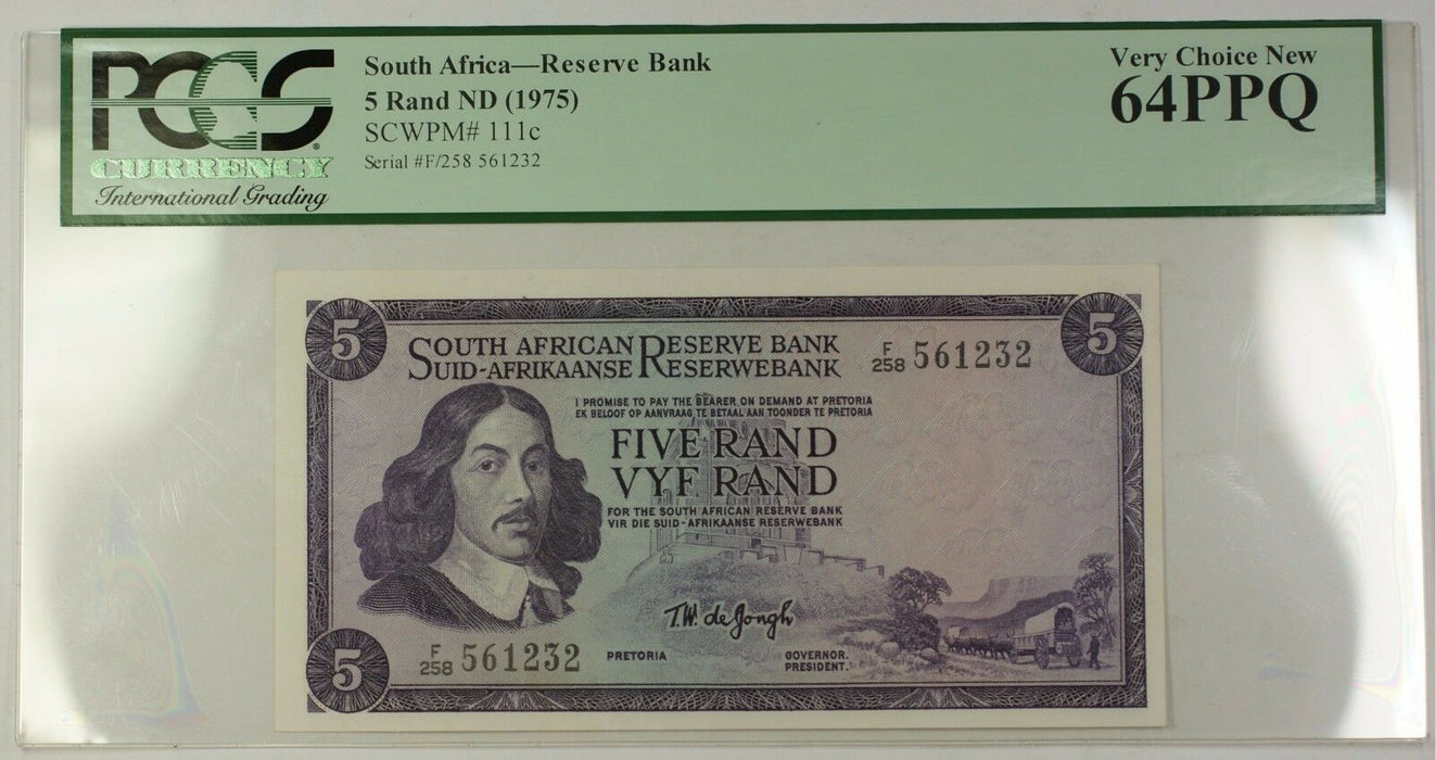 (1975) No Date South Africa 5 Rand Bank Note SCWPM# 111c PCGS Very Choice 64 PPQ