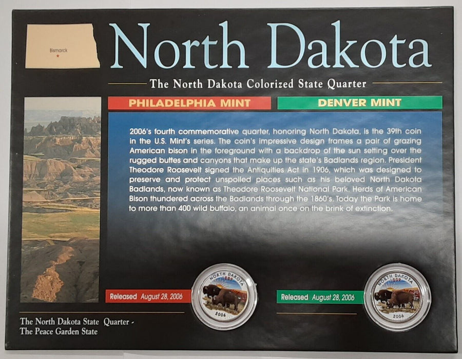 (2) 2006 North Dakota Colorized State Quarter P&D-BU-w/Colorful Display Card